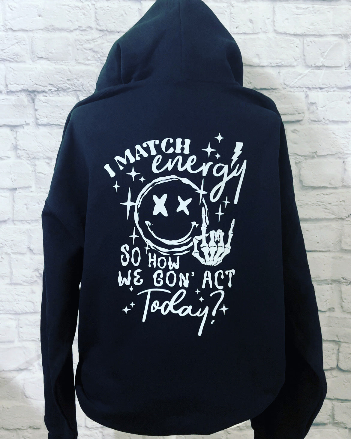Black I match energy hoodie