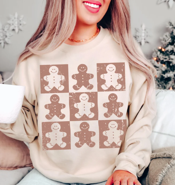 Retro Checkered Gingerbread Man Sweatshirt