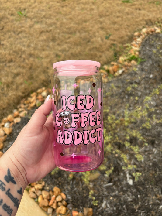 Iced coffee addict glass can