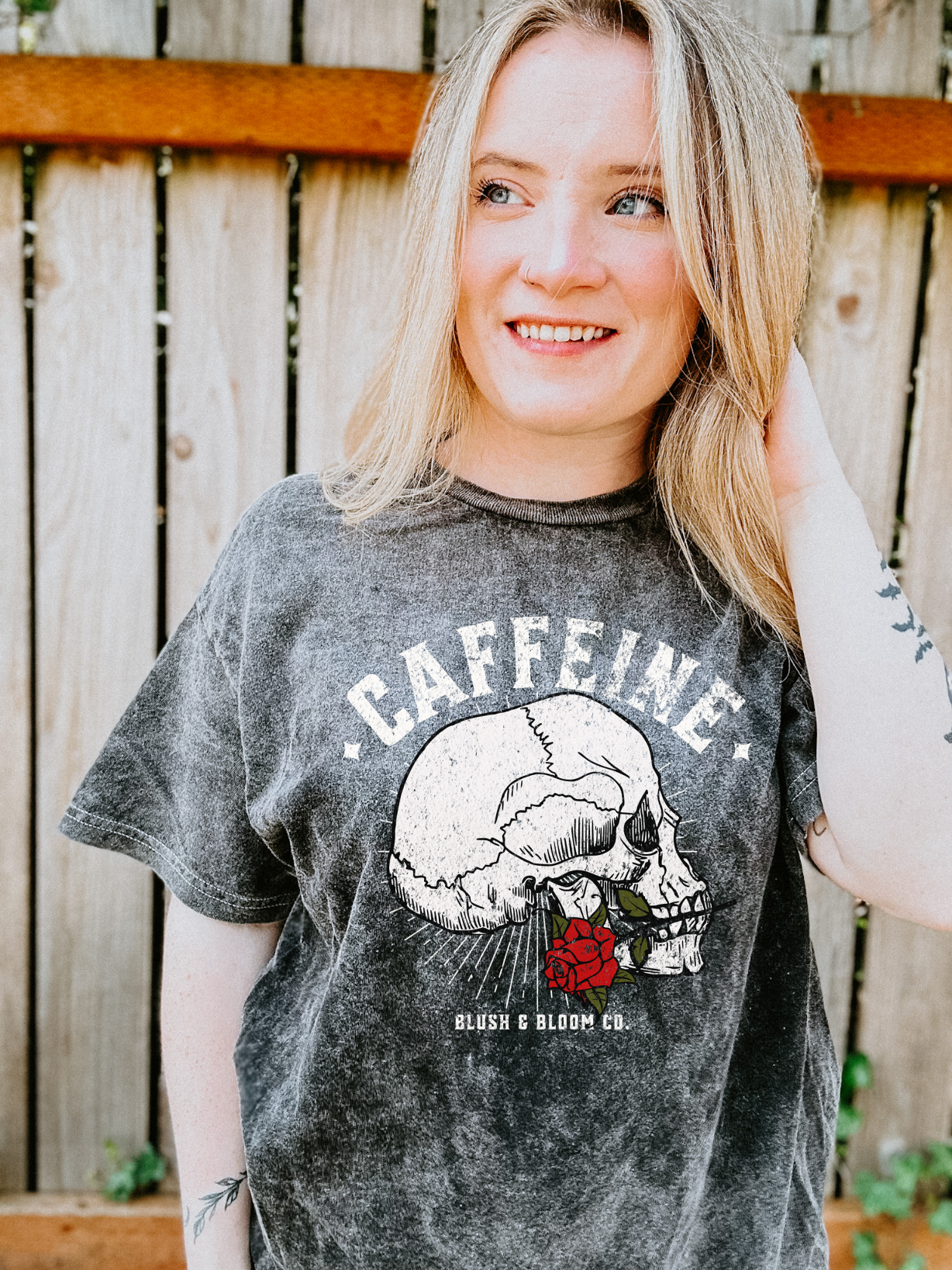 Caffeine skull acid wash tshirt